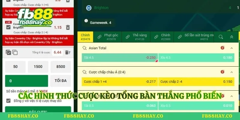 Các hình thức cược kèo tổng bàn thắng phổ biến