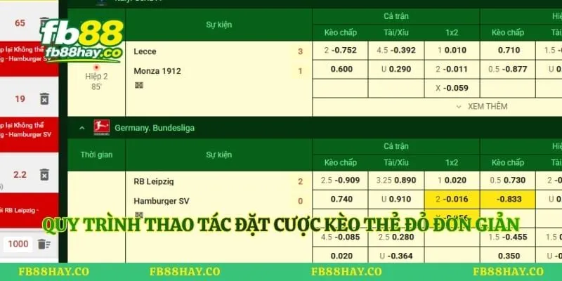 Quy trình thao tác đặt cược kèo thẻ đỏ đơn giản
